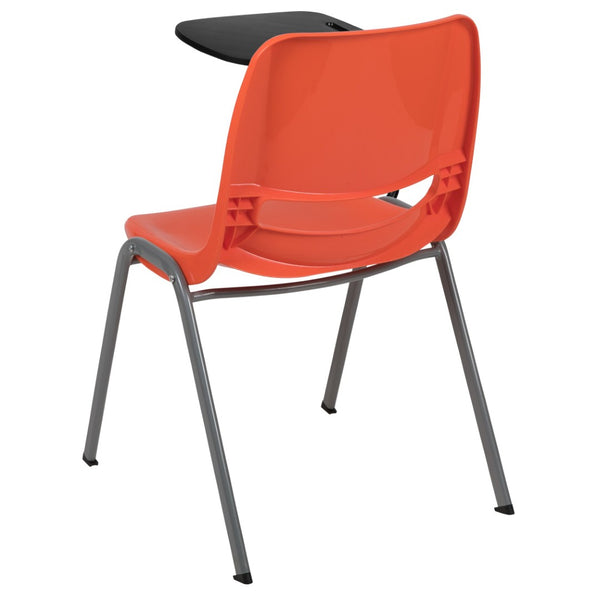English Elm HERCULES Ergonomic Shell Chair with Flip-Up Tablet Arm for Classrooms and Multipurpose Spaces Orange RUT-EO1-OR-RTAB-GG