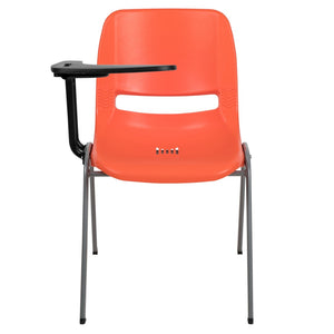 English Elm HERCULES Ergonomic Shell Chair with Flip-Up Tablet Arm for Classrooms and Multipurpose Spaces Orange RUT-EO1-OR-RTAB-GG