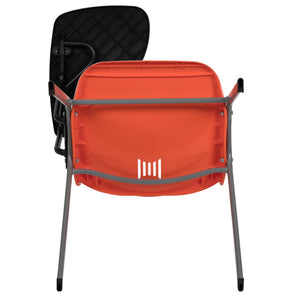 English Elm HERCULES Ergonomic Shell Chair with Flip-Up Tablet Arm for Classrooms and Multipurpose Spaces Orange RUT-EO1-OR-RTAB-GG