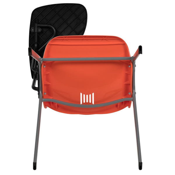 English Elm HERCULES Ergonomic Shell Chair with Flip-Up Tablet Arm for Classrooms and Multipurpose Spaces Orange RUT-EO1-OR-RTAB-GG