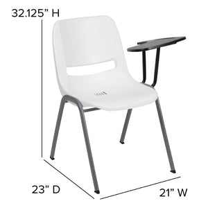English Elm HERCULES Ergonomic Shell Chair with Left-Handed Flip-Up Tablet Arm for Space-Saving Comfort & Style White RUT-EO1-WH-LTAB-GG
