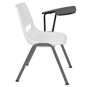 English Elm HERCULES Ergonomic Shell Chair with Left-Handed Flip-Up Tablet Arm for Space-Saving Comfort & Style White RUT-EO1-WH-LTAB-GG