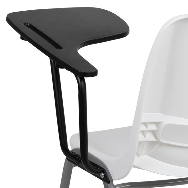 English Elm HERCULES Ergonomic Shell Chair with Left-Handed Flip-Up Tablet Arm for Space-Saving Comfort & Style White RUT-EO1-WH-LTAB-GG