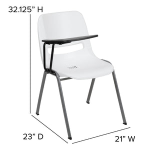 English Elm HERCULES Ergonomic Shell Chair with Flip-Up Tablet Arm for Classrooms and Multipurpose Spaces White RUT-EO1-WH-RTAB-GG