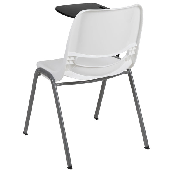 English Elm HERCULES Ergonomic Shell Chair with Flip-Up Tablet Arm for Classrooms and Multipurpose Spaces White RUT-EO1-WH-RTAB-GG