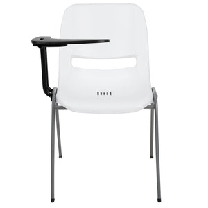 English Elm HERCULES Ergonomic Shell Chair with Flip-Up Tablet Arm for Classrooms and Multipurpose Spaces White RUT-EO1-WH-RTAB-GG