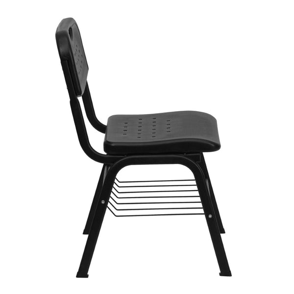 English Elm HERCULES 880 lb. Capacity Ergonomic Black Plastic Chair with Book Basket for Classroom Use RUT-GK01-BK-BAS-GG