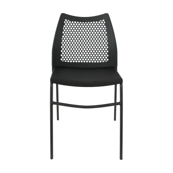 English Elm HERCULES Stack Chair with Air-Vent Back and Ergonomic Design for Comfortable, Durable Seating Solutions Black Plastic/Black Frame RUT-NC498-BK-GG