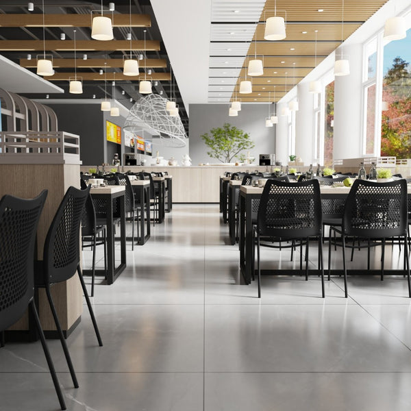 English Elm HERCULES Stack Chair with Air-Vent Back and Ergonomic Design for Comfortable, Durable Seating Solutions Black Plastic/Black Frame RUT-NC498-BK-GG