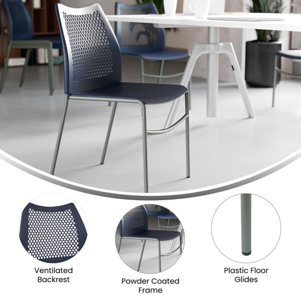 English Elm HERCULES Stack Chair with Air-Vent Back and Ergonomic Design for Comfortable, Durable Seating Solutions Navy Plastic/Gray Frame RUT-NC498-NV-GG