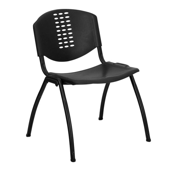 English Elm HERCULES 880 lb. Capacity Stack Chair - Durable Black Plastic with Ergonomic Comfort & Space-Saving Design RUT-NF01A-BK-GG