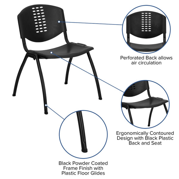 English Elm HERCULES 880 lb. Capacity Stack Chair - Durable Black Plastic with Ergonomic Comfort & Space-Saving Design RUT-NF01A-BK-GG