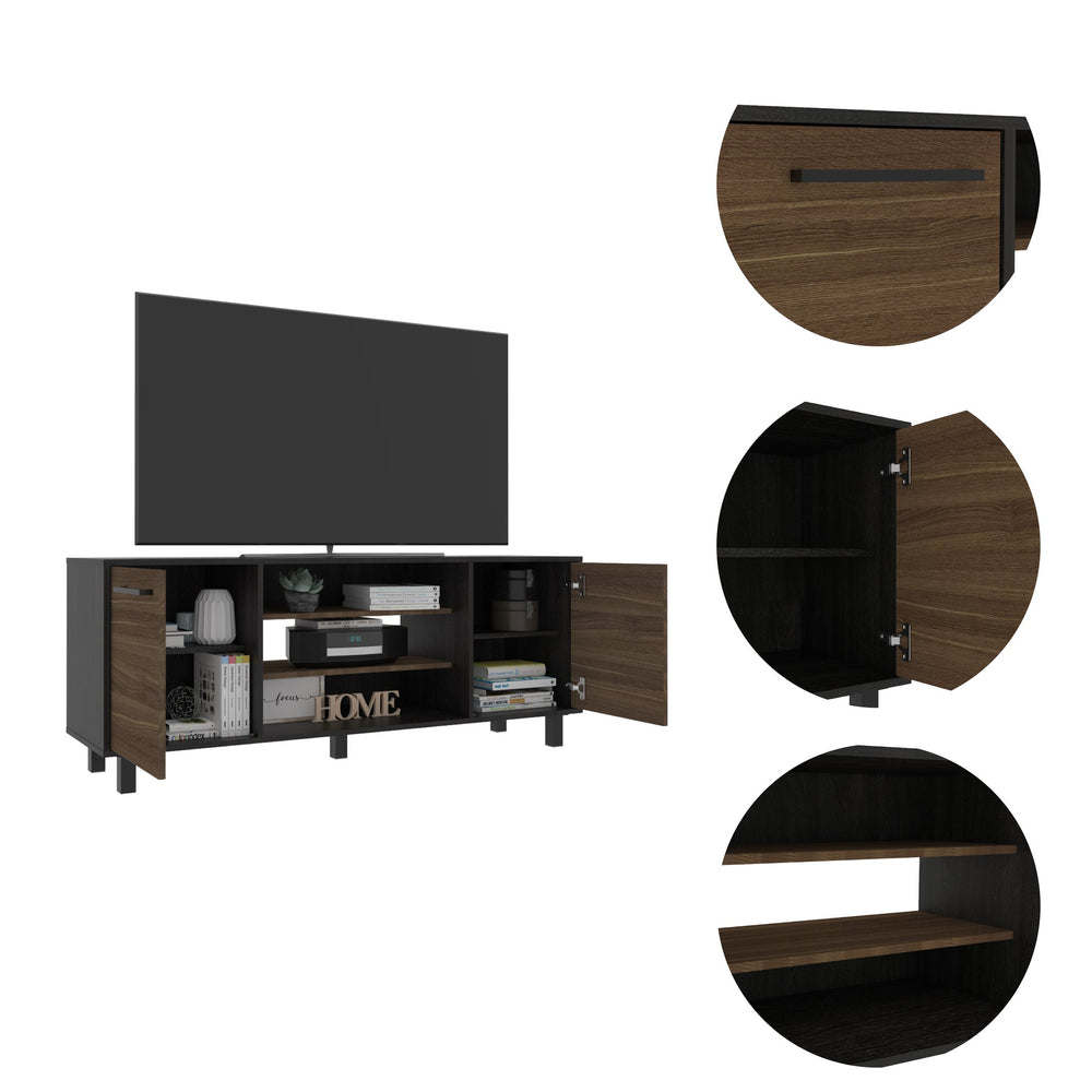 English Elm Kaia Modern TV Stand for TVs up to 55" with 3–4 Shelves, Black & Pine Finish, Stable Particleboard Design B07092087