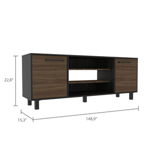 English Elm Kaia Modern TV Stand for TVs up to 55" with 3–4 Shelves, Black & Pine Finish, Stable Particleboard Design B07092087