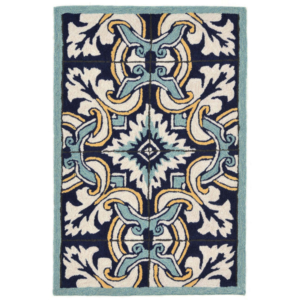 Trans Ocean Liora Manne Ravella Floral Tile Indoor/Outdoor Area Rug - Vibrant Geometric Design For All Spaces Blue Polypropylene,Acrylic Rvl23225333