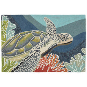 Trans Ocean Liora Manne Ravella Akumal Indoor/Outdoor Area Rug - Coastal Turtle Design For Vibrant Spaces Blue Polypropylene,Acrylic Rvl34225704