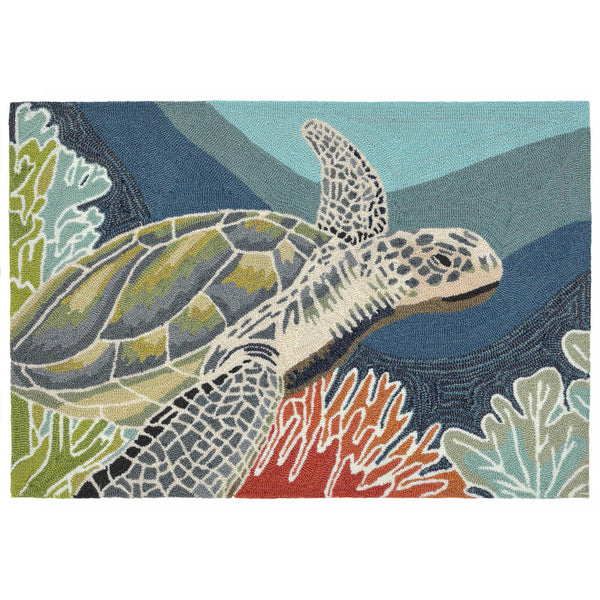 Trans Ocean Liora Manne Ravella Akumal Indoor/Outdoor Area Rug - Coastal Turtle Design For Vibrant Spaces Blue Polypropylene,Acrylic Rvl34225704