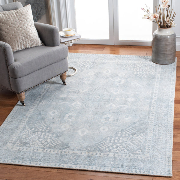 Safavieh Restoration Hand‑Loomed 9X12 Wool‑Viscose Rug In Grey & Light Blue — Plush Low‑Pile Vintage Elegance 4'-0" x 4'-0" RVT708F-4SQ