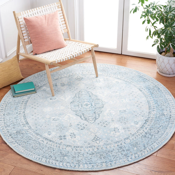 Safavieh Restoration Hand‑Loomed 9X12 Wool‑Viscose Rug In Grey & Light Blue — Plush Low‑Pile Vintage Elegance 4'-0" x 4'-0" RVT708F-4SQ