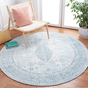 Safavieh Restoration Hand-Loomed 9X12 Wool-Viscose Rug In Grey & Light Blue — Vintage Motif, Durable Plush 8'-0" x 8'-0" RVT708F-8R