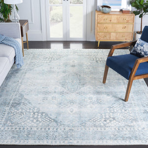 Safavieh Restoration Hand-Loomed 9X12 Wool-Viscose Rug In Grey & Light Blue — Vintage Motif, Durable Plush 8'-0" x 8'-0" RVT708F-8R