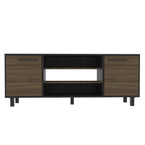 English Elm Kaia 58.6" TV Stand for TVs up to 65" - Black/Pine Particle Board, 3 Open Shelves + 2 Cabinets Spacious Storage B20092087