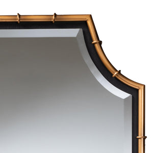 Baxton Studio Lieven Iron Frame Art Deco Wall Mirror with Scalloped Bamboo Motif