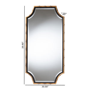 Baxton Studio Lieven Iron Frame Art Deco Wall Mirror with Scalloped Bamboo Motif