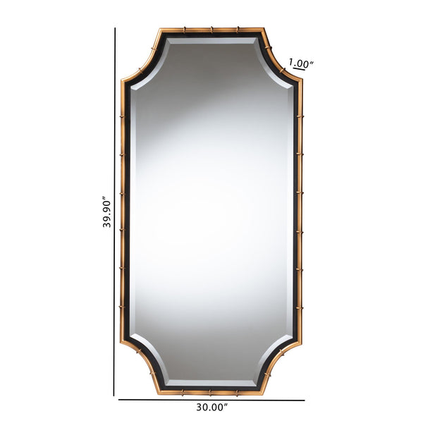 Baxton Studio Lieven Iron Frame Art Deco Wall Mirror with Scalloped Bamboo Motif