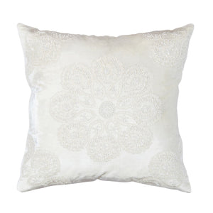 Pasargad Home Naples Luxury Embroidered Pillow – Enhance Your Space With Glamorous Style Ivory Cotton & Bamboo Silk Pcc-6923