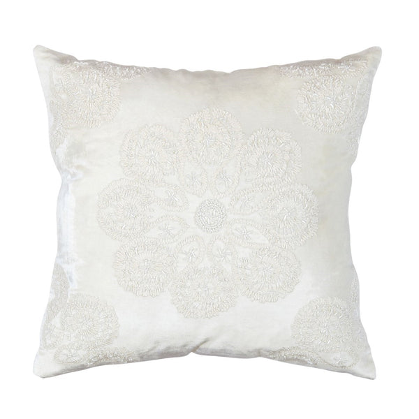 Pasargad Home Naples Luxury Embroidered Pillow – Enhance Your Space With Glamorous Style Ivory Cotton & Bamboo Silk Pcc-6923