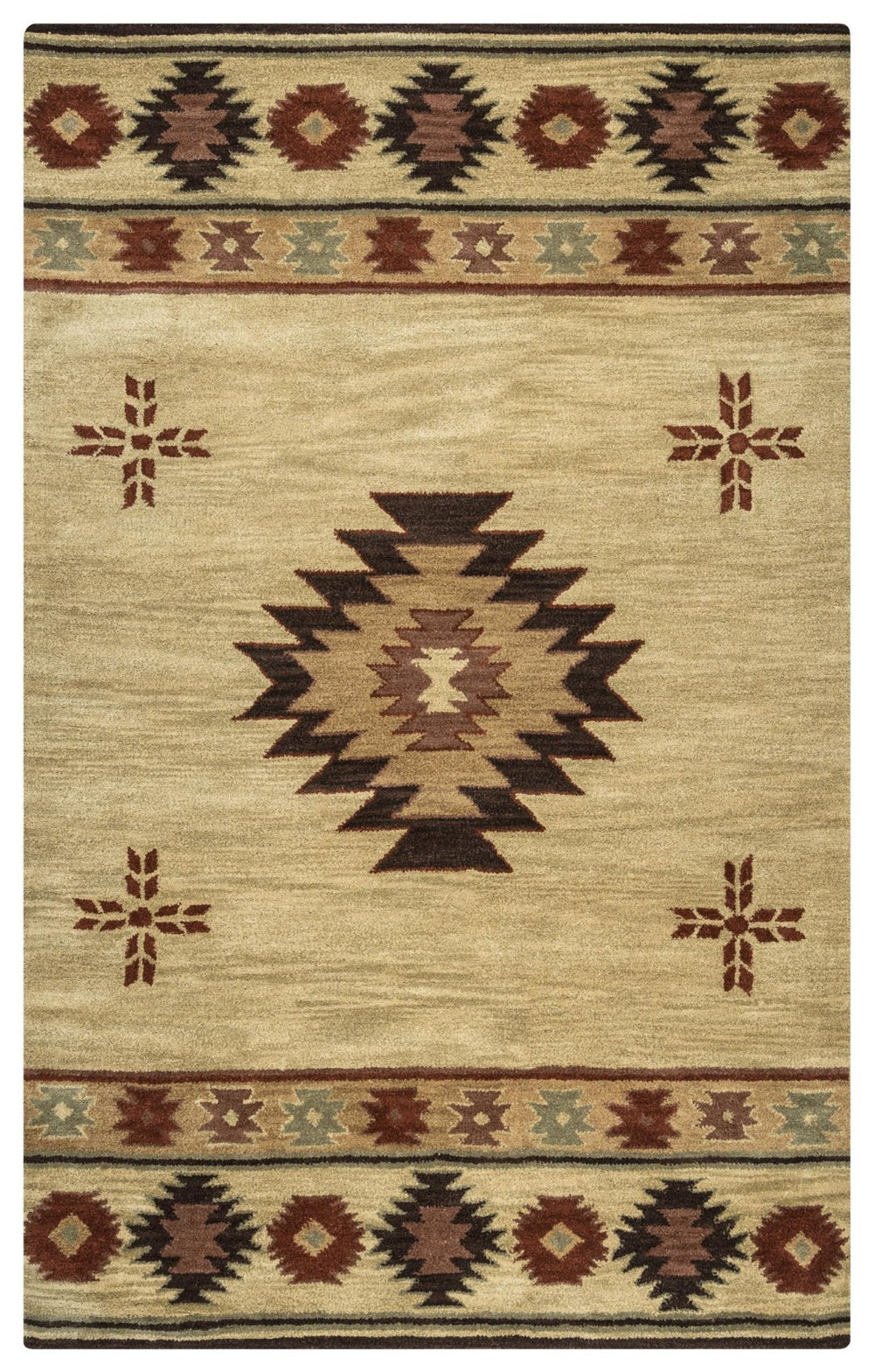 Alora Decor Ryder Hand-Tufted 100% Wool Southwestern Rug — Dense Neutral Brown Geometric Motif, Durable Elegance 10' x 14' RYDRY100200041014