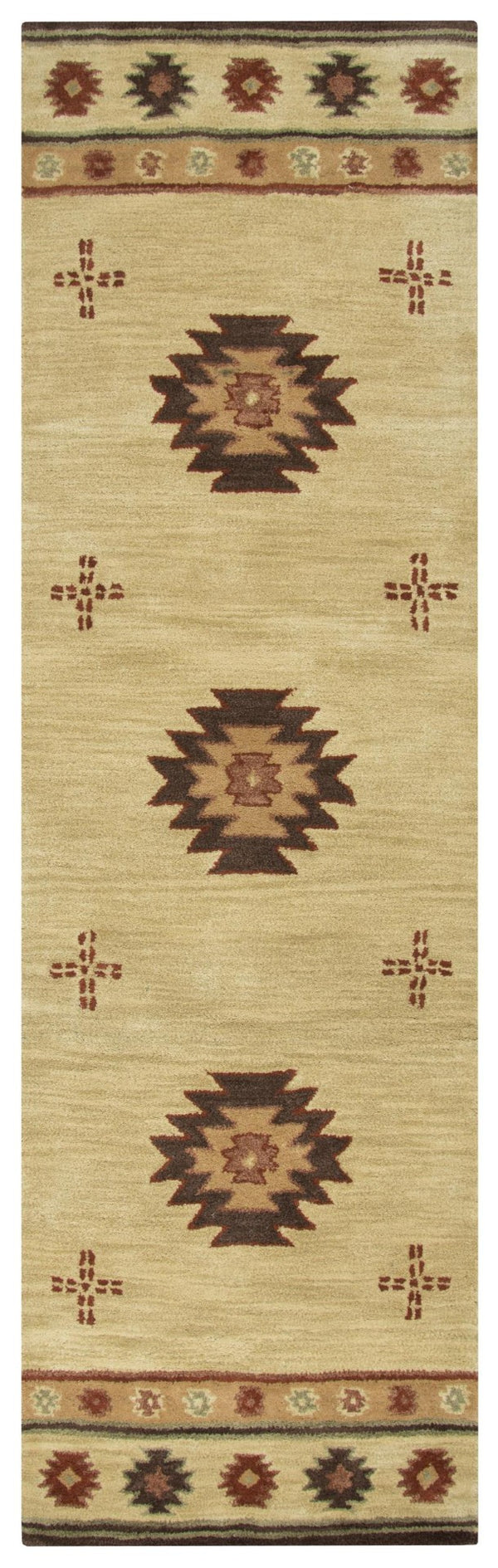 Alora Decor Ryder Hand-Tufted 100% Wool Runner With Southwestern Geometric Motifs In Warm Beige Browns 2'6" x 10' RYDRY1002BE002610