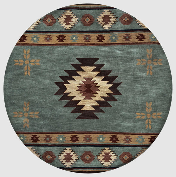 Alora Decor Ryder Hand‑Tufted Wool Round Rug — Southwestern Motifs, Plush Cut‑Loop Pile, Durable Lodge Accent 8' x 8' RYDRY1003003008RD