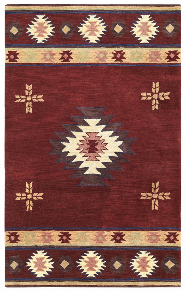 Alora Decor Ryder Hand-Tufted 100% Wool Southwestern Rug In Rich Red, Burgundy, Sage & Navy — Lodge Accent Piece 6'6" x 9'6" RYDRY100400706696