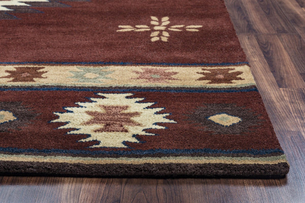 Alora Decor Ryder Hand‑Tufted 100% Wool Southwestern Round Rug — Rustic Red Burgandy Sage Navy Lodge Accent 10' x 10' RYDRY1004007010RD
