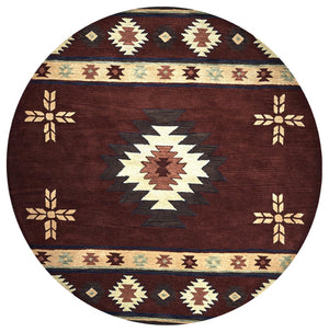 Alora Decor Ryder Hand‑Tufted 100% Wool Southwestern Round Rug — Rustic Red Burgandy Sage Navy Lodge Accent 10' x 10' RYDRY1004007010RD