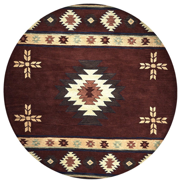 Alora Decor Ryder Hand‑Tufted 100% Wool Southwestern Round Rug — Rustic Red Burgandy Sage Navy Lodge Accent 10' x 10' RYDRY1004007010RD