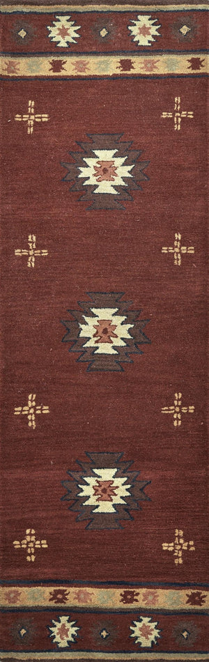 Alora Decor Ryder Hand-Tufted Wool Runner Rug With Southwestern Geometrics In Red, Burgandy, Tan & Navy Elegance 2'6" x 10' RYDRY1004RE002610