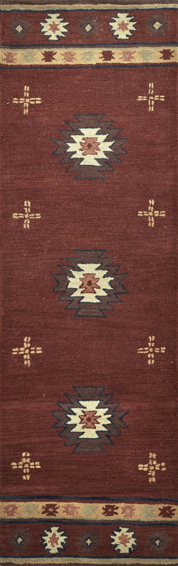 Alora Decor Ryder Hand-Tufted Wool Runner Rug With Southwestern Geometrics In Red, Burgandy, Tan & Navy Elegance 2'6" x 10' RYDRY1004RE002610
