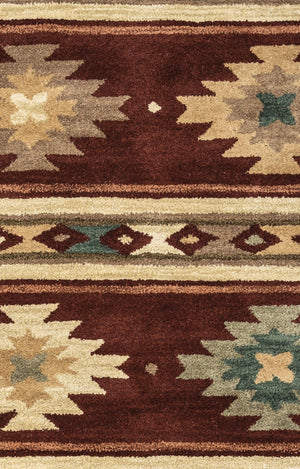 Alora Decor Ryder Hand-Tufted 100% Wool Round Rug, Southwestern Motif In Red Burgundy Sage Teal — 8' Diameter RYDRY1005007008RD