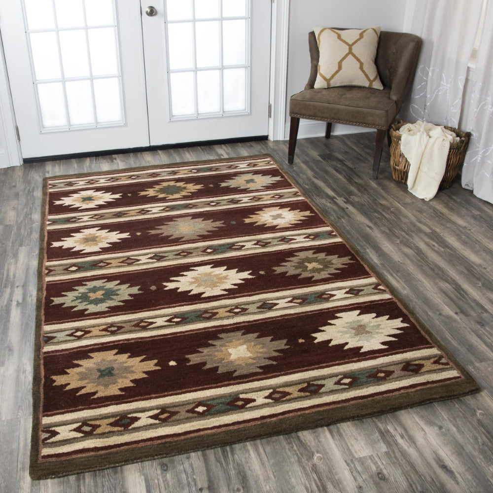 Alora Decor Ryder Hand-Tufted 100% Wool Southwestern Rug With Bold Geometric Pattern In Warm Red Hues 5' x 8' RYDRY100500700508
