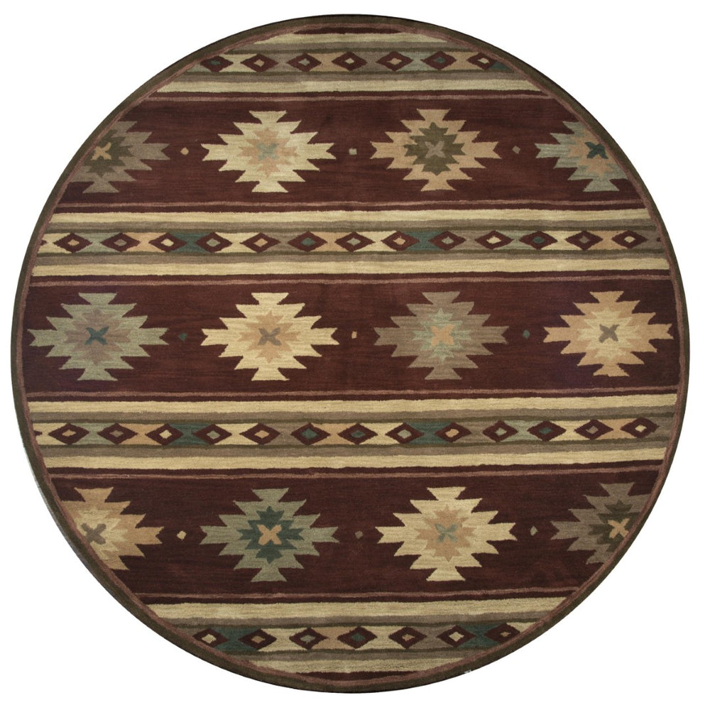 Alora Decor Ryder Hand-Tufted 100% Wool Round Rug, Southwestern Motif In Red Burgundy Sage Teal — 8' Diameter RYDRY1005007008RD