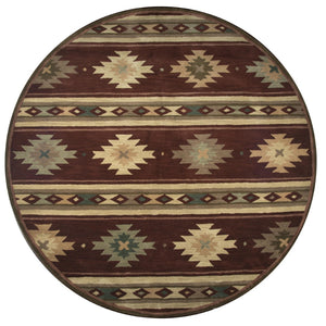 Alora Decor Ryder Hand-Tufted 100% Wool Round Rug, Southwestern Motif In Red Burgundy Sage Teal — 8' Diameter RYDRY1005007008RD