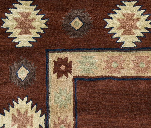 Alora Decor Ryder Hand-Tufted 100% Wool Round Rug With Southwestern Motifs In Warm Red, Burgundy & Sage 10' x 10' RYDRY1006007010RD