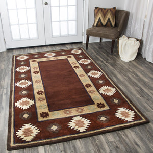 Alora Decor Ryder Hand-Tufted 100% Wool Round Rug With Southwestern Motifs In Warm Red, Burgundy & Sage 10' x 10' RYDRY1006007010RD