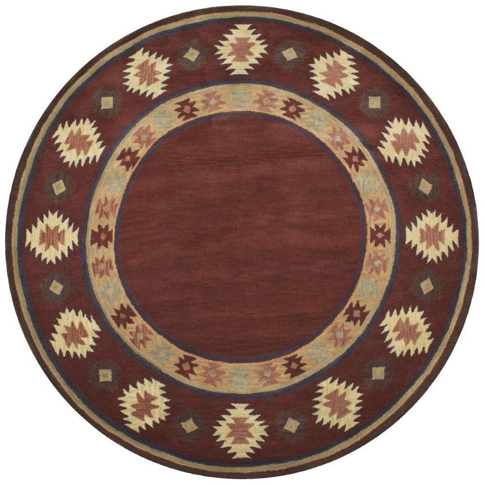 Alora Decor Ryder Hand-Tufted 100% Wool Round Rug With Southwestern Motifs In Warm Red, Burgundy & Sage 10' x 10' RYDRY1006007010RD