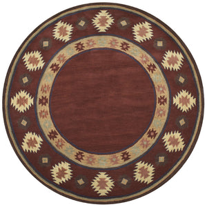 Alora Decor Ryder Hand-Tufted 100% Wool Round Rug With Southwestern Motifs In Warm Red, Burgundy & Sage 10' x 10' RYDRY1006007010RD