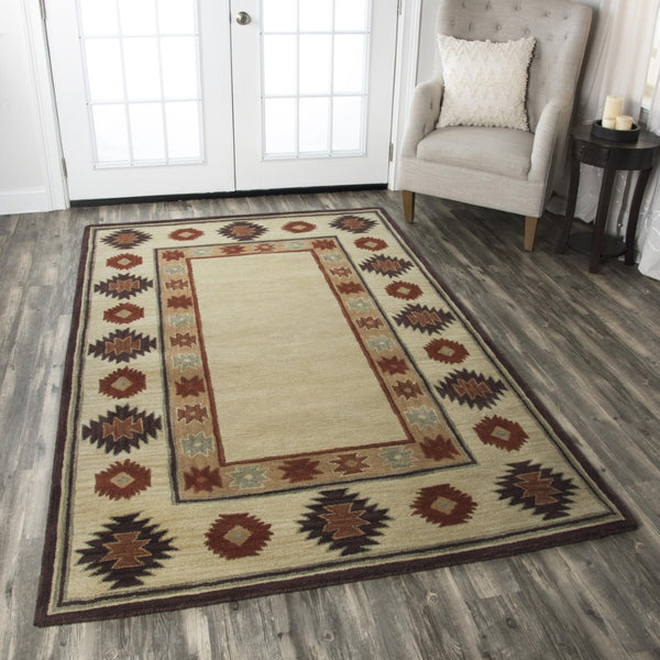 Alora Decor Ryder Hand-Tufted 100% Wool Round Rug, Southwestern Motifs In Tan Brown Gray Burgundy, 8' X 8' RYDRY1007000408RD