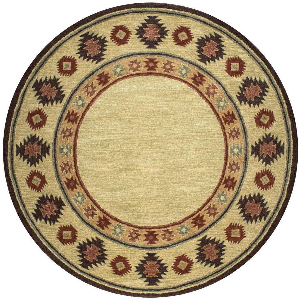 Alora Decor Ryder Hand-Tufted 100% Wool Round Rug, Southwestern Motifs In Tan Brown Gray Burgundy, 8' X 8' RYDRY1007000408RD